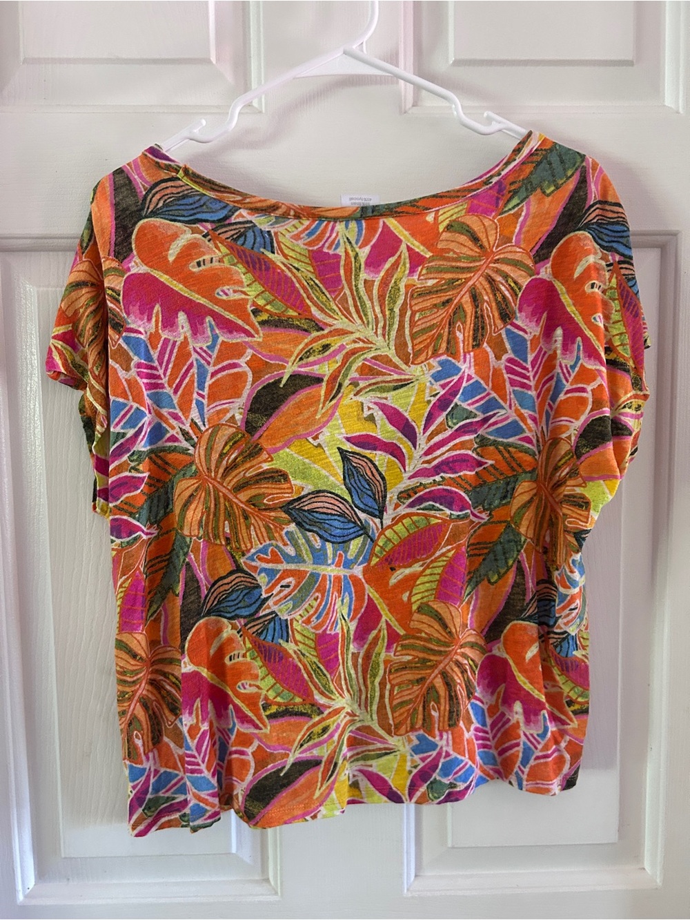 C&C California Tropical Floral Linen Blend Scoop Neck Top XL - Picture 3 of 5